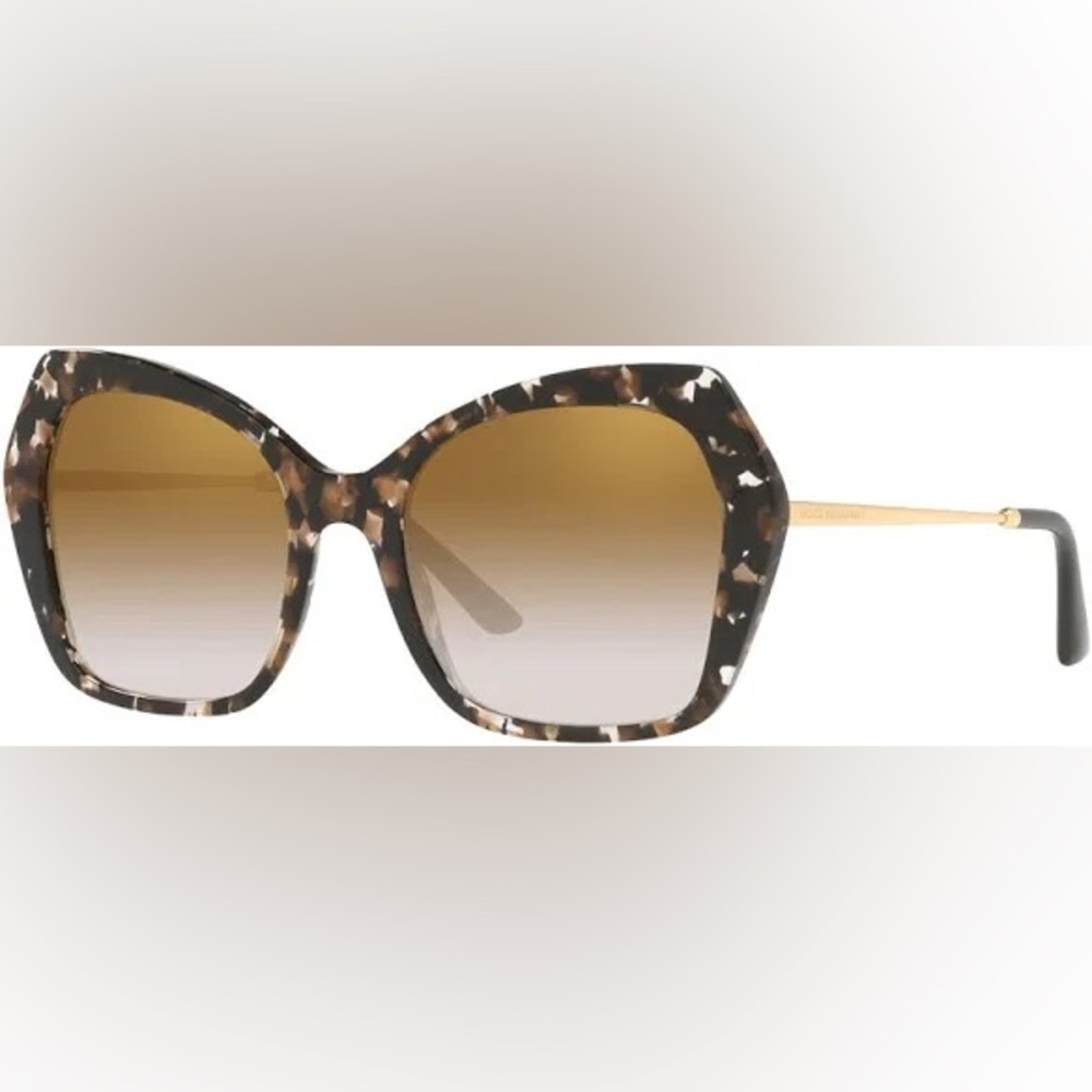 Dolce & Gabbana DG4399 Cat Eye Sunglasses • Havana Frame + Gold Arms